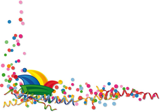 Karneval - Konfett, Luftschlangen und Narrenkappe. Vektor