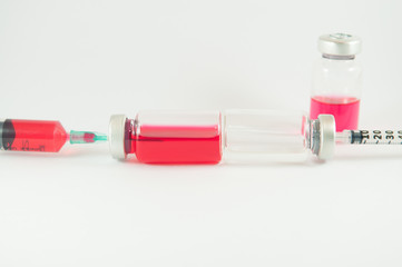 Action of liquid pump from medicine vial by injection syringe