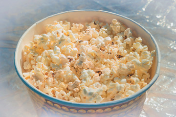 popcorn in a large glass on the table