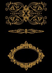 A set calligraphic themes in gold on a black background