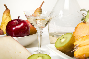 Fruit, cheese and wine