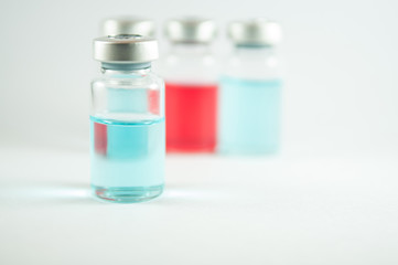 Blue liquid in injection vials