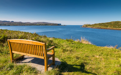 Wooden bench at Loch Harport