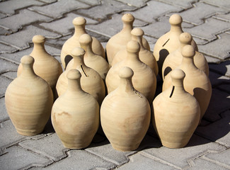 Fototapeta na wymiar handmade ceramic clay brown Pitchers