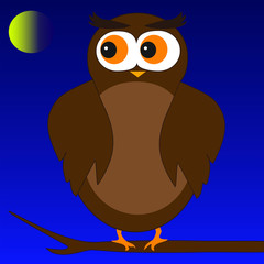 Cartoon Owl Sitting on a Tree Branch