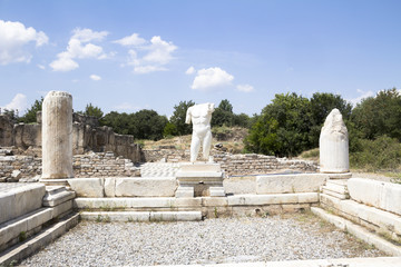 Collosal torso of naked male god in Hadrian bath of Aphrodisias