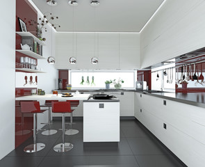 moderne Küche mit roten Akzenten