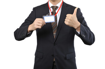 ネームプレートを付けている男性のビジネスマン