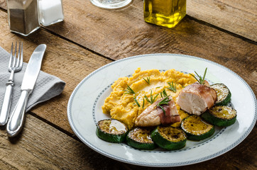Chicken Breast with Black Forest ham and pea puree