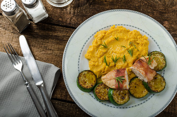 Chicken Breast with Black Forest ham and pea puree