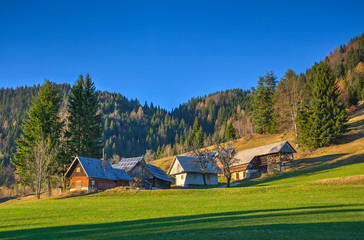 Mountain Village in Autumn afternoon