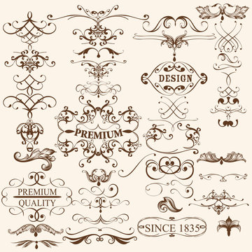 Collection of vintage decorative calligraphic elements
