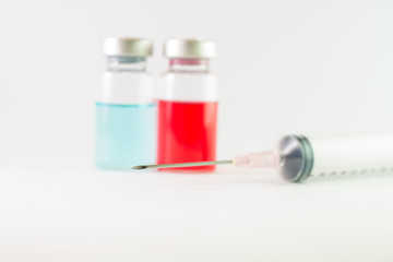 Disposable syringe and medicine ampule show pharmacuetical conce