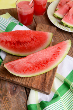 Juicy watermelon on table close-up