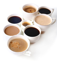 Lots of coffee cups on white background