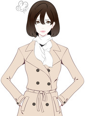 Fototapeta premium 女性 トレンチコート 怒る