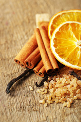 Christmas spices, nuts and baking ingredients, close-up,