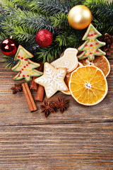 gingerbread cookies with slices of orange and Christmas