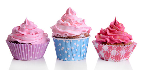 Delicious cupcakes isolated on white