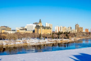 Fotobehang Saskatchewan River valley and Saskatoon skyline © Jeff Whyte