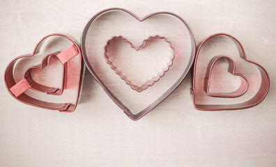 Pink Hearts on Wood Background for Valentine's Day
