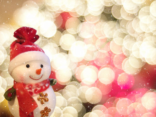 Snowman on neon background.