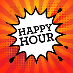 Comic book explosion with text Happy Hour, vector