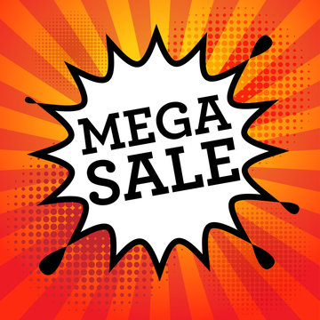 Comic book explosion with text Mega Sale, vector
