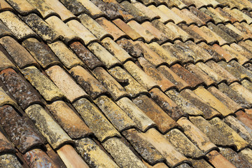 Old red brick roof tiles