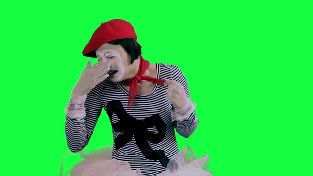 The mime girl cries hysterically