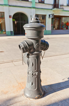 Fototapeta Grey fire hydrant in Lodz, Poland