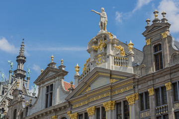 Guildhalls on the Grand Place of Brussels in Belgium.