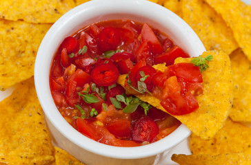 Tortilla chip with chilli salsa