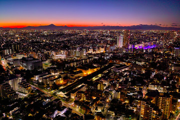 Fototapeta premium 東京の夕暮れと富士山