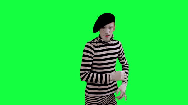 The mime intimidates and threatens