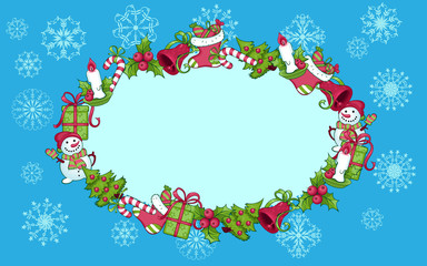christmas greetings card with oval frame