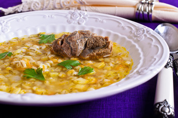 Soup with pearl barley and meat