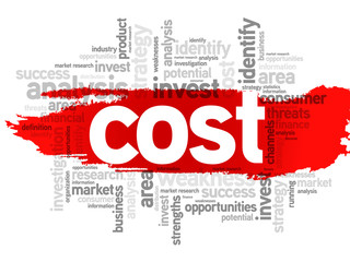 Word cloud of COST related items, vector presentation background
