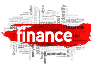 Finance business concept in word tag cloud, vector background