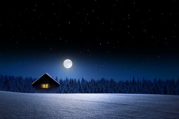 Schihütte bei Vollmond