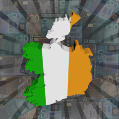 Ireland map flag on euros sunburst illustration