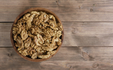 Walnuts in wooden bowl