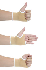 Man hand with wrist-support protection on white background, body