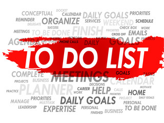 Word cloud of TO DO LIST related items, vector background