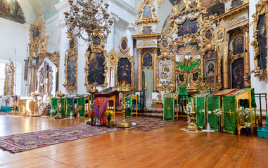 Fototapeta na wymiar Interior of the orthodox church in Mlevo village, Russia