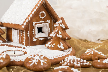 Holiday Gingerbread house on white.