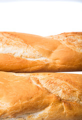 Fresh French baguette close up view