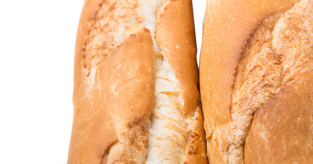 Fresh French baguette close up view