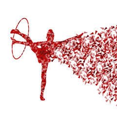 Active young girl gymnasts silhouettes in acrobatics spinning ri