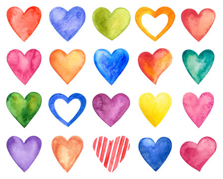 Vector watercolor hearts, Valentine Day.
